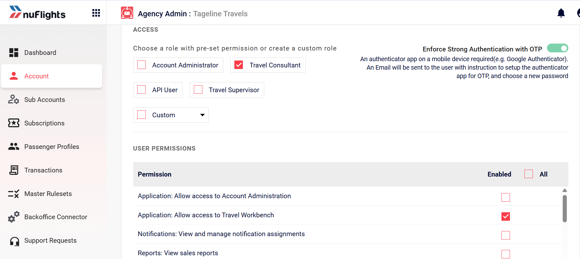 User Permissions Screen